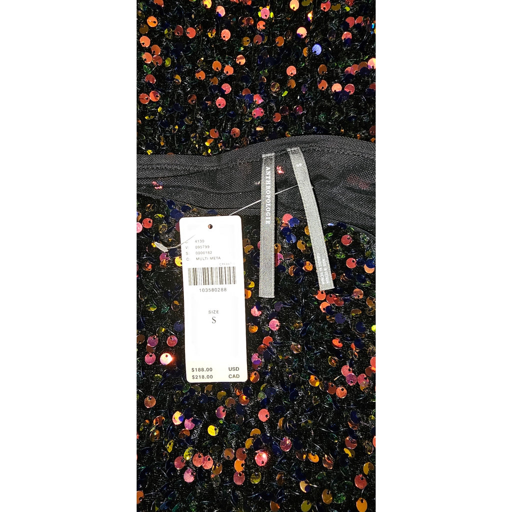 Anthropologie The Maya Ruched Cowl-Neck Sequin Mesh Dress SMALL Anthropologie