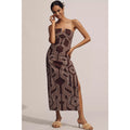Anthropologie Strapless Linen Plunge-Neck Midi Dress $178 Size 16 Brown