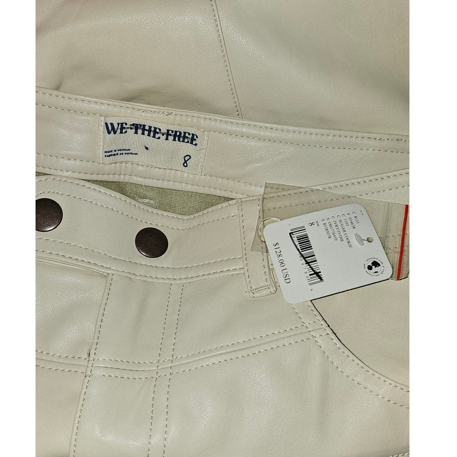 New FREE PEOPLE We The Free Rebel Vegan Leather Pants $128 SIZE 8 Ivory Slim