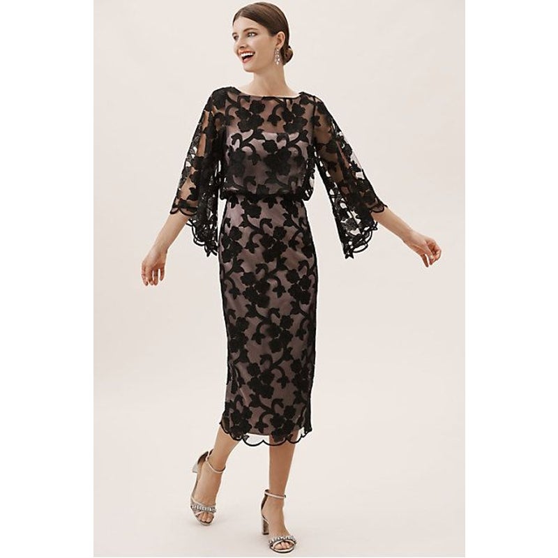 Anthropologie BHLDN JS Collection Sidonie Dress SIZE 6 Black/Nude Midi Anthropologie