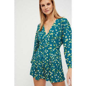 NEW Free People Lagoon Lamour Floral Romper $97 Sz 12 Boho Adjustable Waist