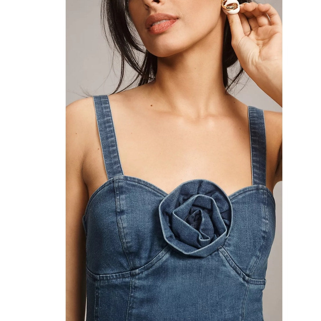 Anthropologie Porridge Rosette Denim Slim Mini Dress XXS Blue Stretchy Anthropologie
