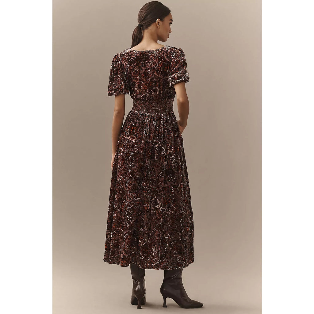 Anthropologie The Katerina Button-Front Dress Velvet Edition $230 SZ 6 Pink