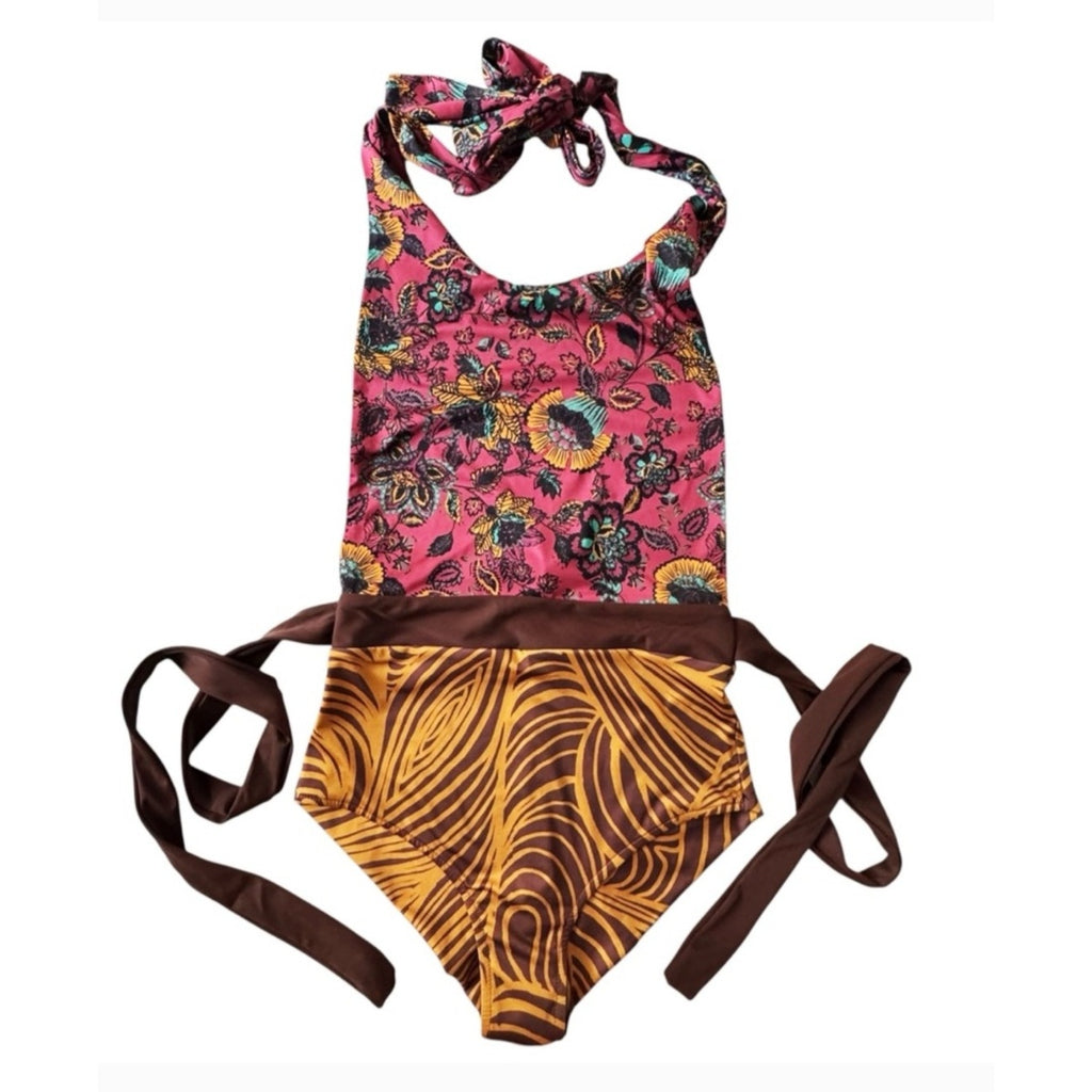 FREE PEOPLE free-est Orchid One-Piece Swimsuit SMALL Auburn Bali Floral Free People