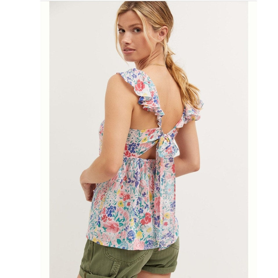 Anthropologie BANJANAN Garden Party Ruffled Tank $170 SMALL Pink Floral
