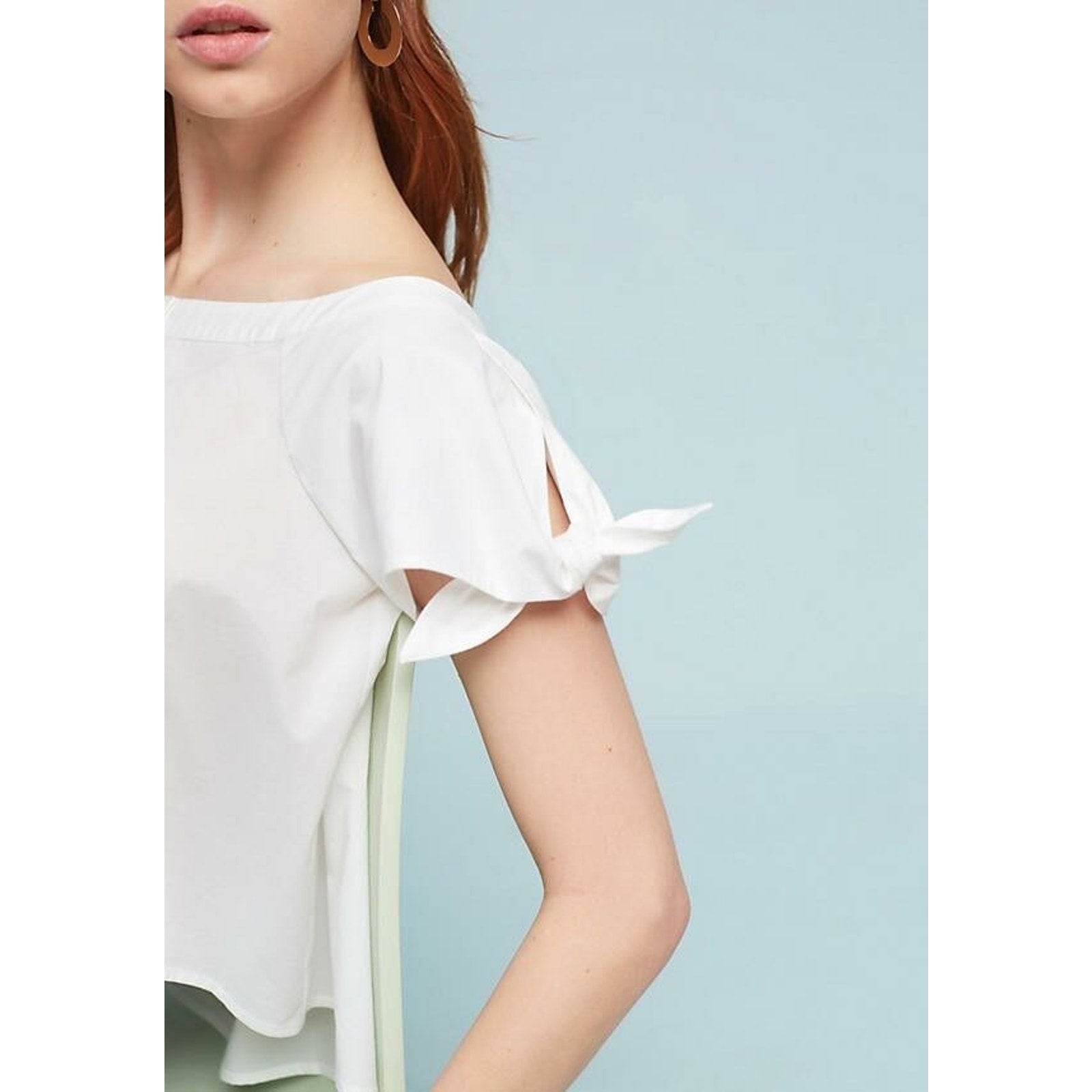 Nwt Anthropologie x Corey Lynn Calter Tie Sleeve Poplin Top $98 WHITE Sz Medium