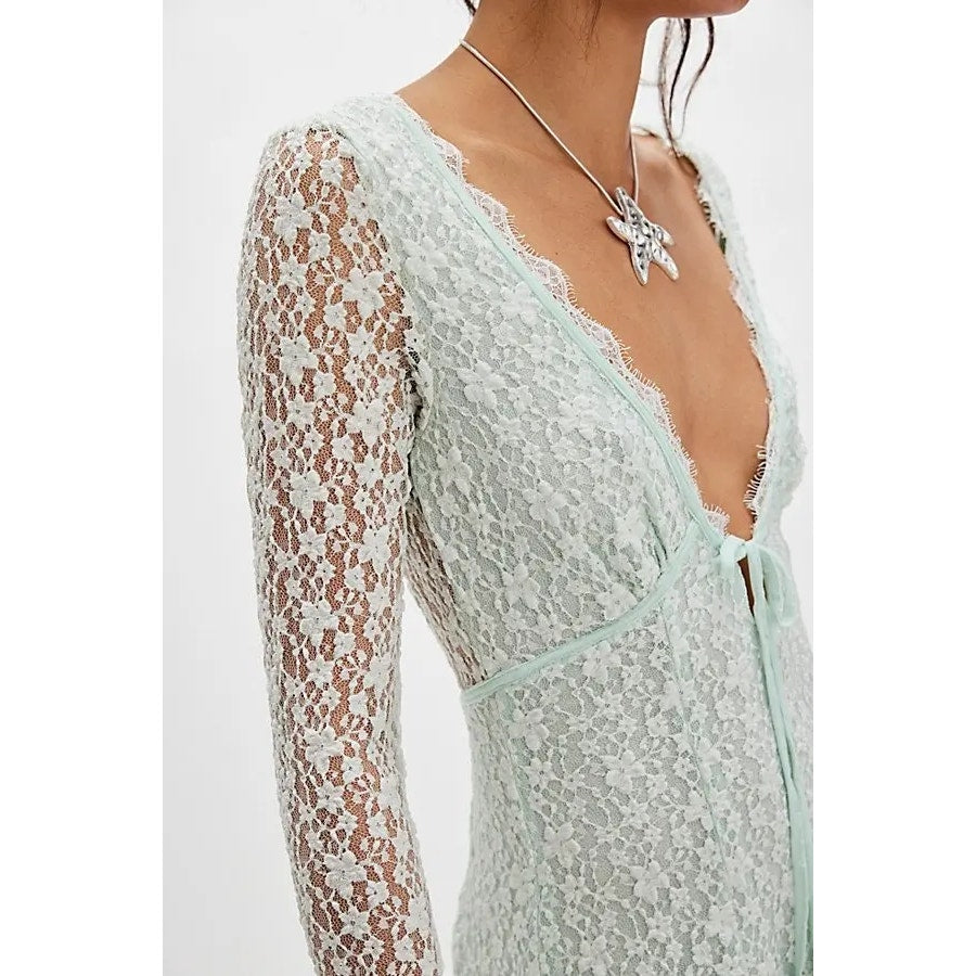 New Free People Petra Lace Mini Dress $168 MEDIUM Mint Green BILLOWING SAIL