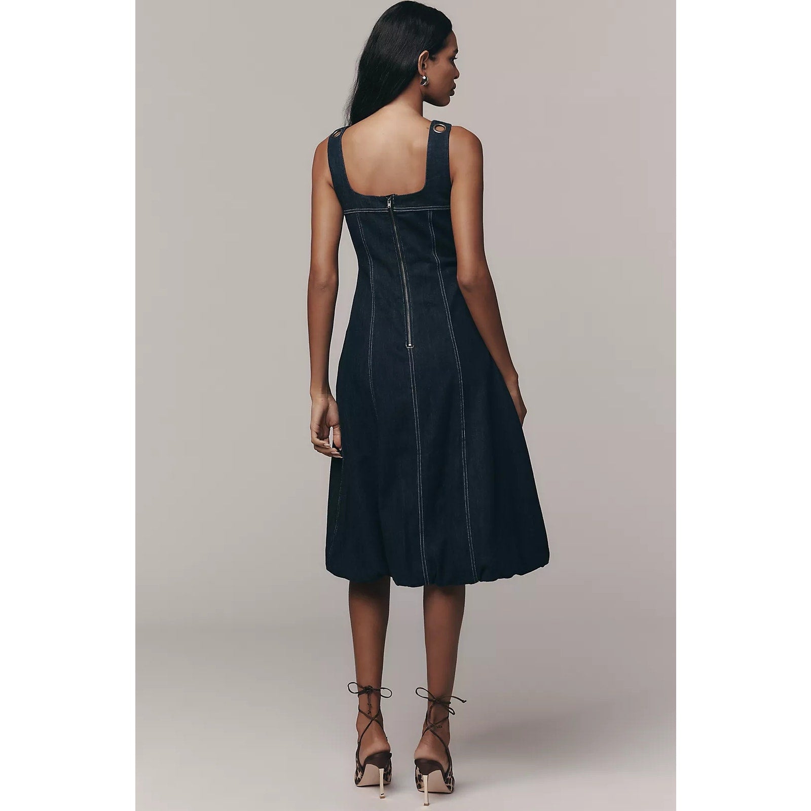 Anthropologie Pilcro Square-Neck Denim A-Line Midi Dress SMALL D Blue Anthropologie