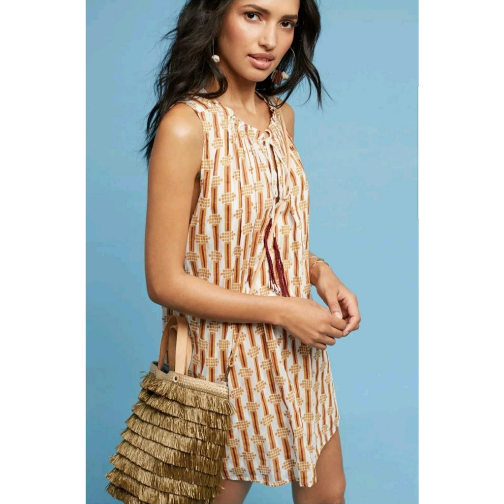 Anthropologie Shrita Tunic Dress by Kopal MAIZE/BROWN Retail $148 XS