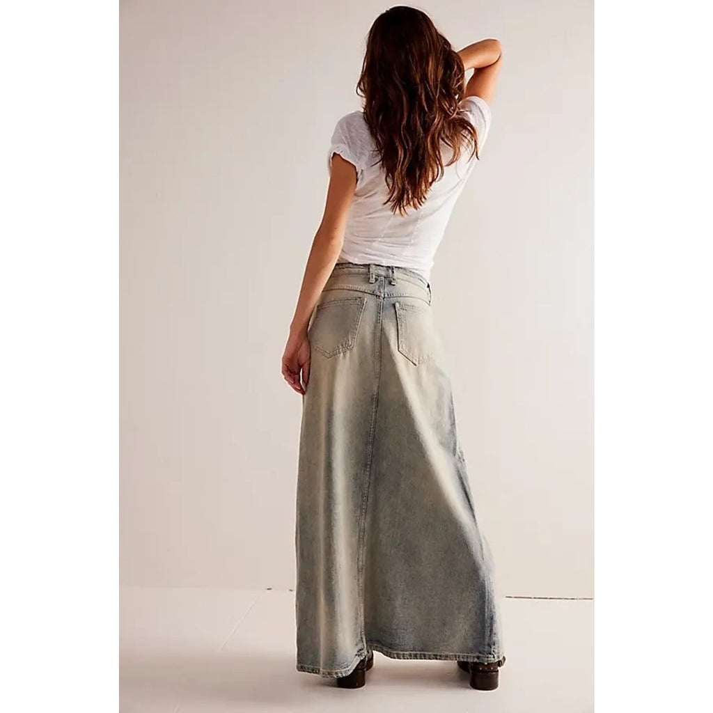 New FREE PEOPLE We The Free Come As You Are Denim Maxi Skirt $118 SIZE 4 Neptune