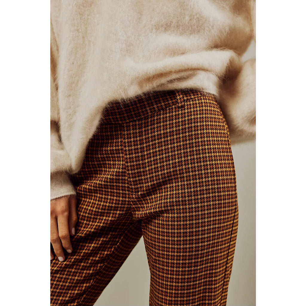 Free People Jana Flare Trousers $98 SIZE 2 Brown Houndstooth Motif