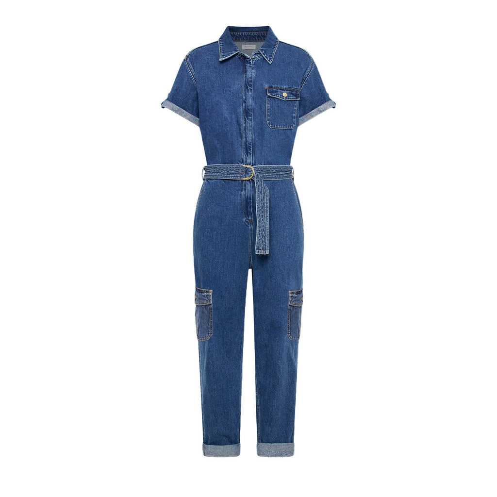 Anthropologie x KIVARI Natalie Short-Sleeve Denim Jumpsuit $300 XXS US Sz 0