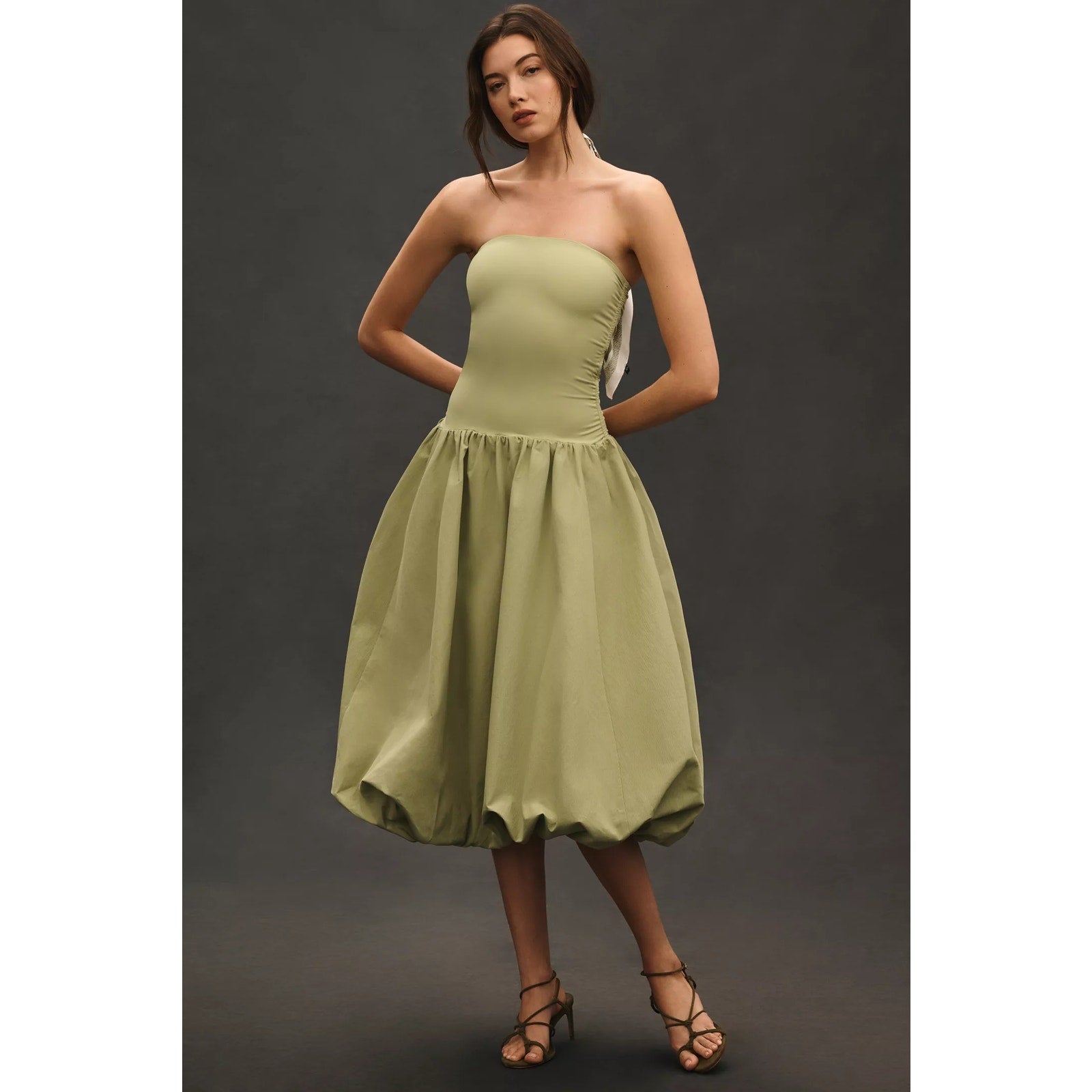 Anthropologie Mare Mare Strapless Drop-Waist Bubble Midi Dress XS Green Anthropologie