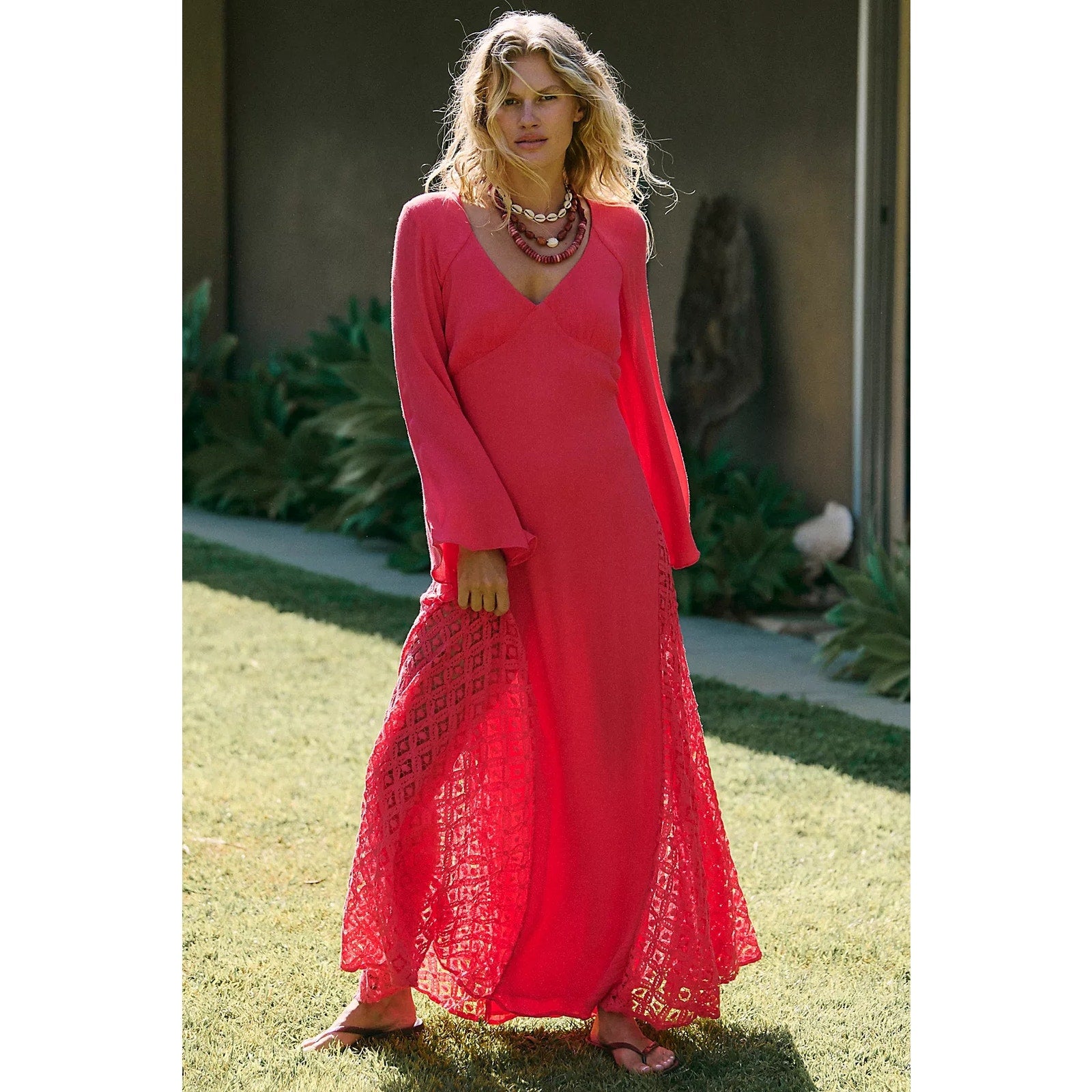 FREE PEOPLE Free-est Hazel Maxi Dress SMALL Tart Berry/Pink Lace Free People