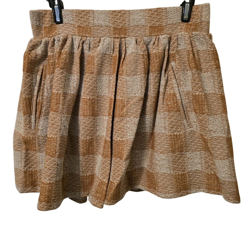New Free People Burnt Umber Plaid Holly Go Lightly Tweed Mini Skirt $88 Small