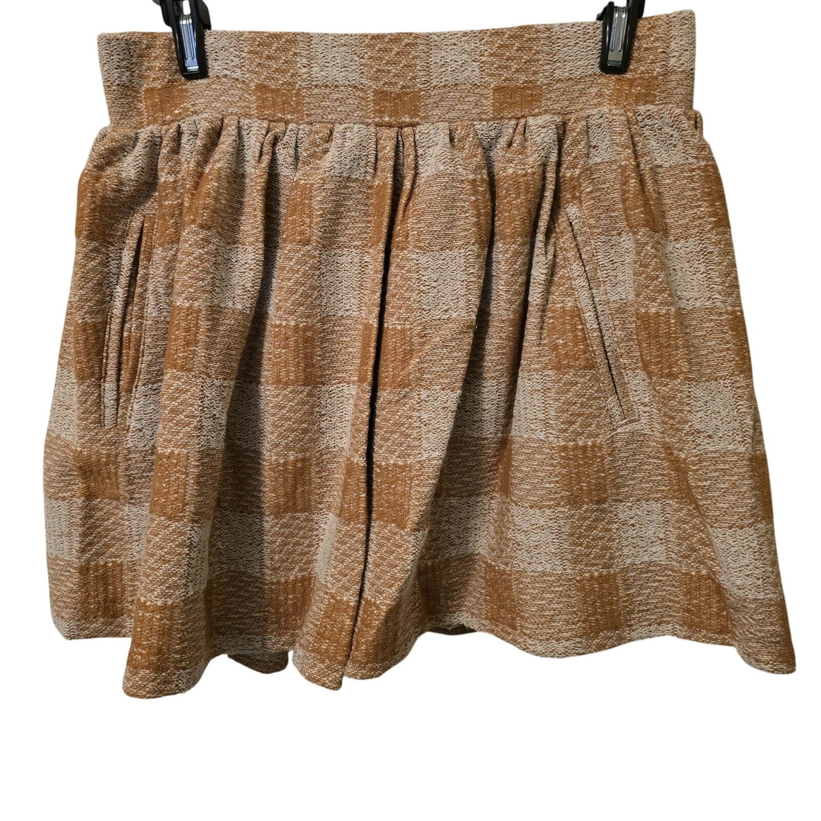 New Free People Burnt Umber Plaid Holly Go Lightly Tweed Mini Skirt $88 Small
