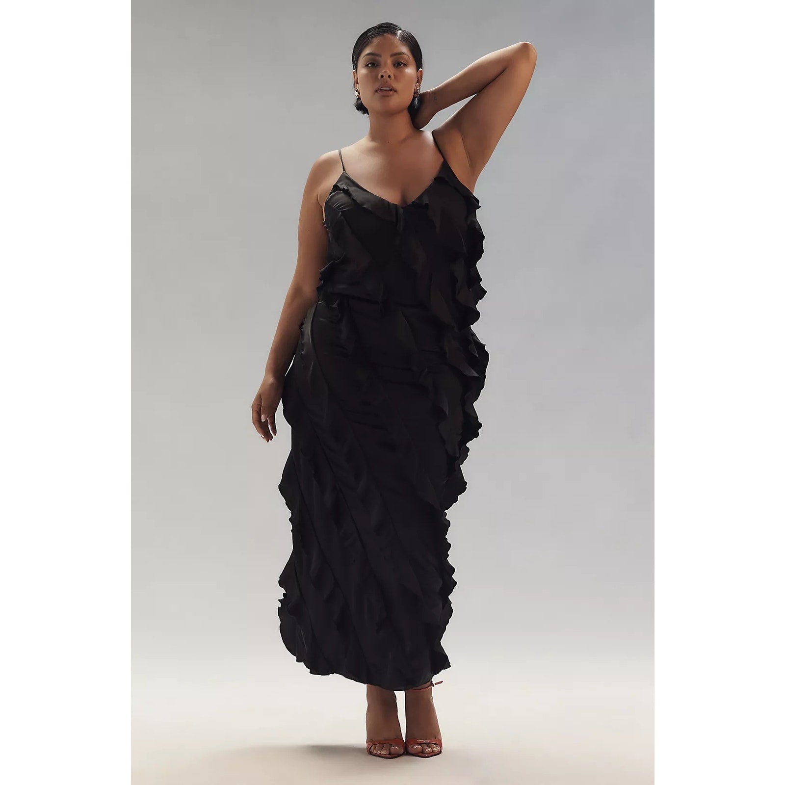 Anthropologie By Anthropologie Bias-Cut Ruffled Midi Dress $198 XS Black