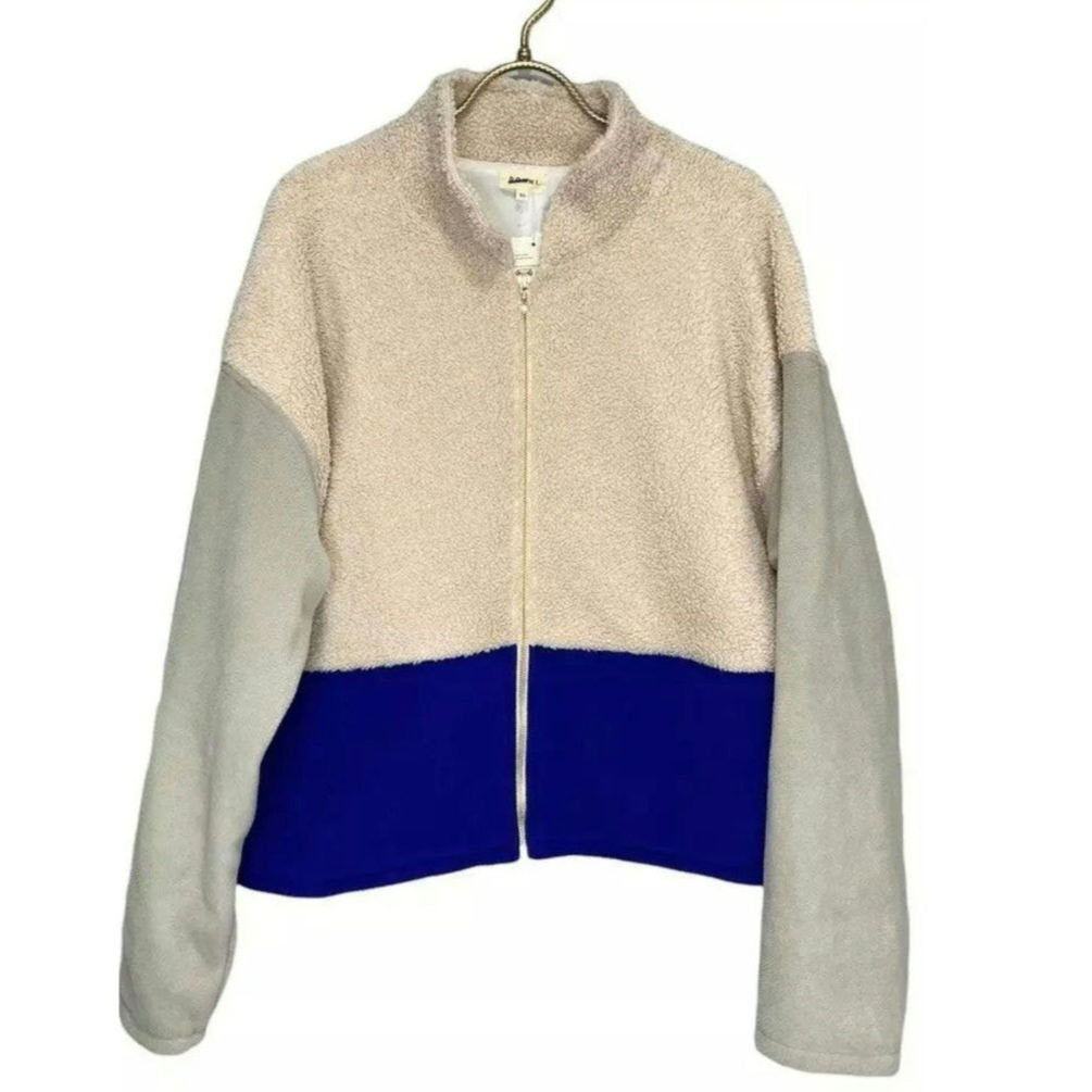New Anthropologie DONNI Colorblocked Sherpa Jacket $324 XL Cream