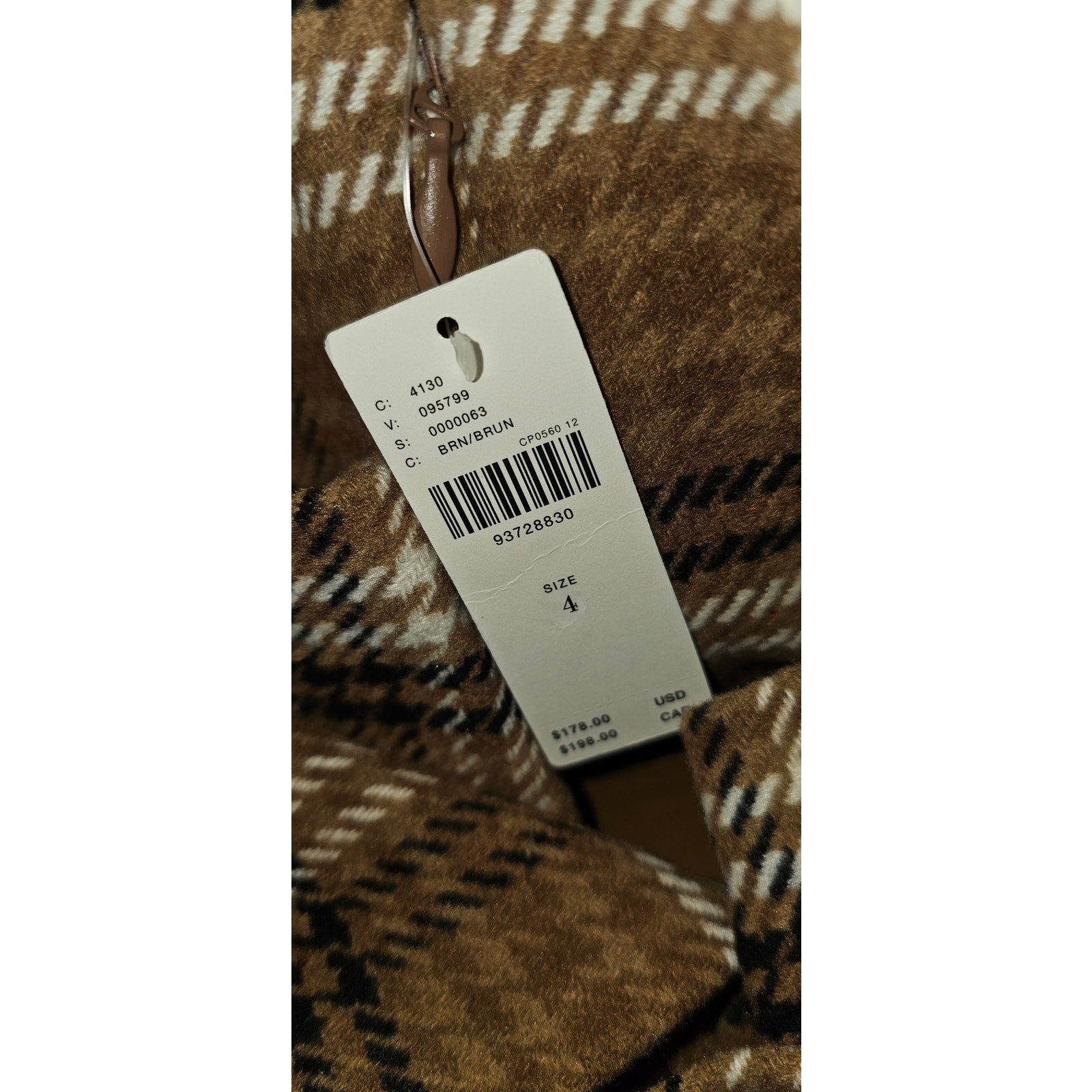 Anthropologie Strapless Belted Midi Dress $178 SIZE 4 Brown PLAID WOOL