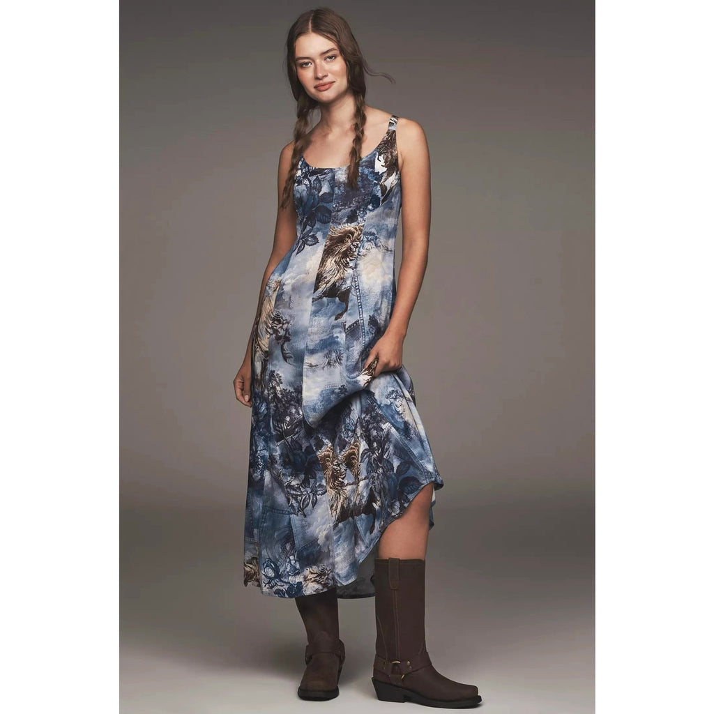 New Anthropologie Pilcro Sleeveless Scoop-Neck Midi Dress $178 XS Blue Purple Anthropologie