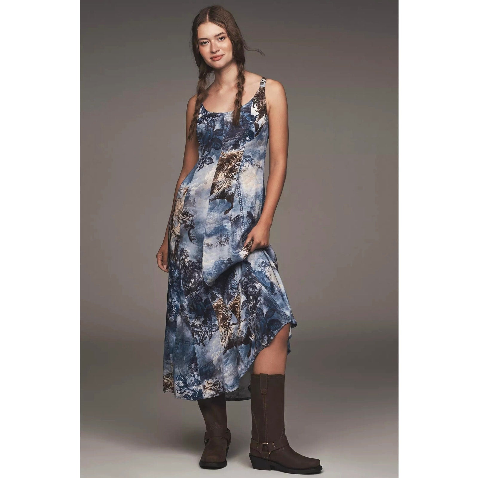 New Anthropologie Pilcro Sleeveless Scoop-Neck Midi Dress $178 XS Blue Purple Anthropologie