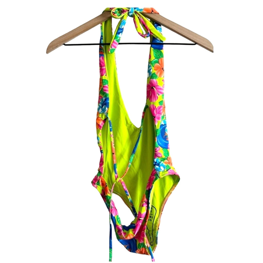 New UO by Frankies Paulina Halter One-Piece Floral Swimsuit $195 MEDIUM