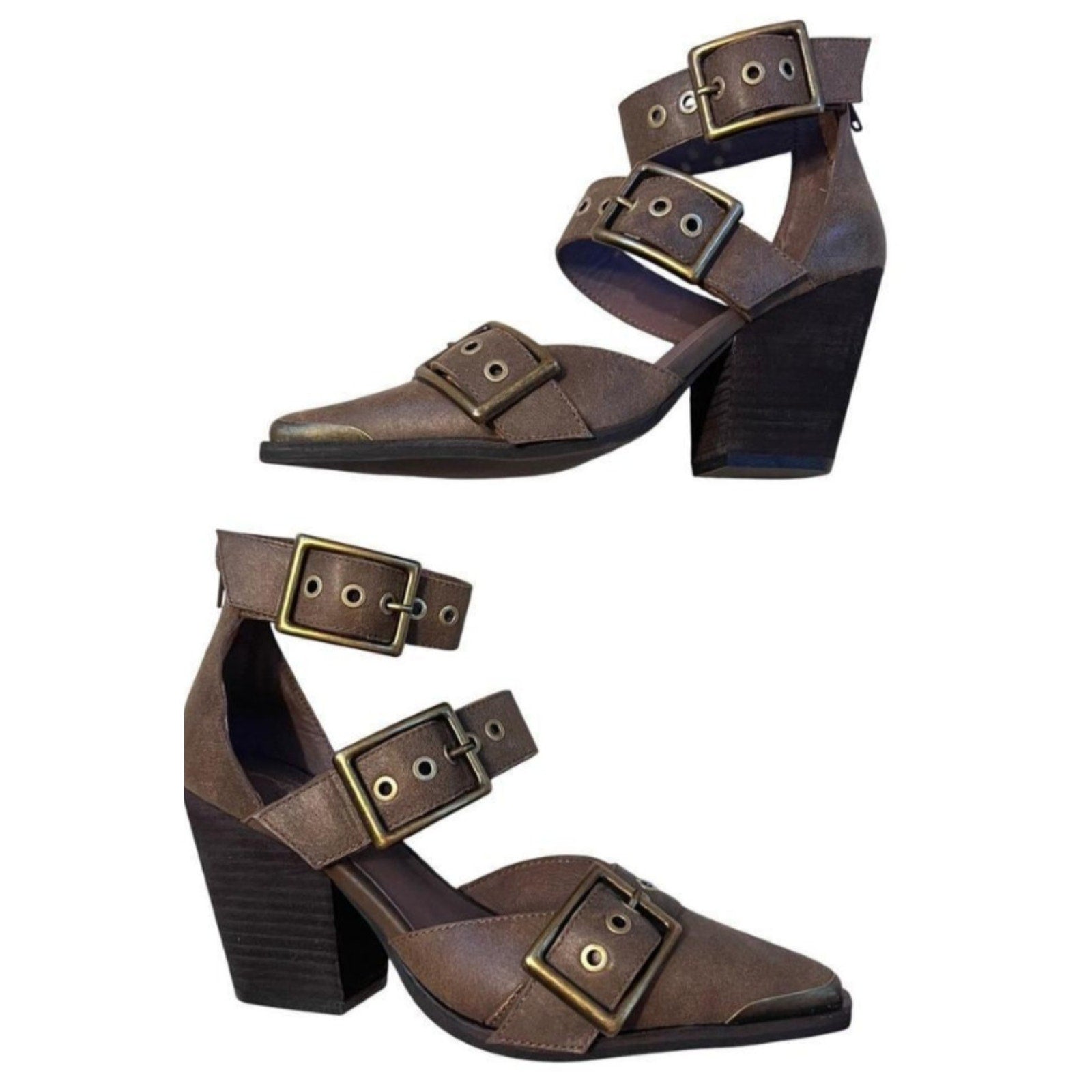 Free People x Jeffrey Campbell Hendrix Heels SIZE 8 Brown BUCKLES Free People