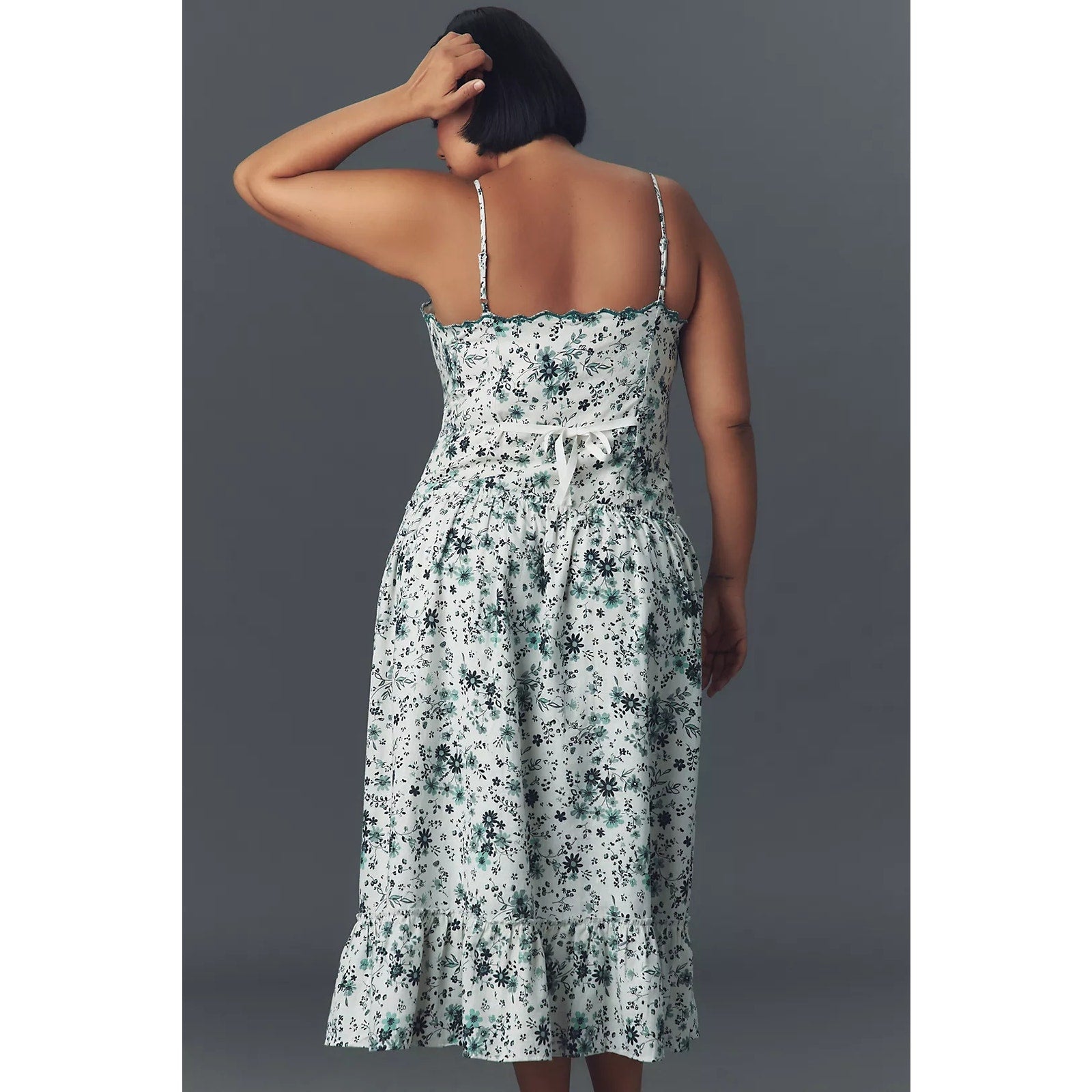 Anthropologie Sleeveless Drop-Waist Midi Dress PLUS 1X Green Floral Anthropologie