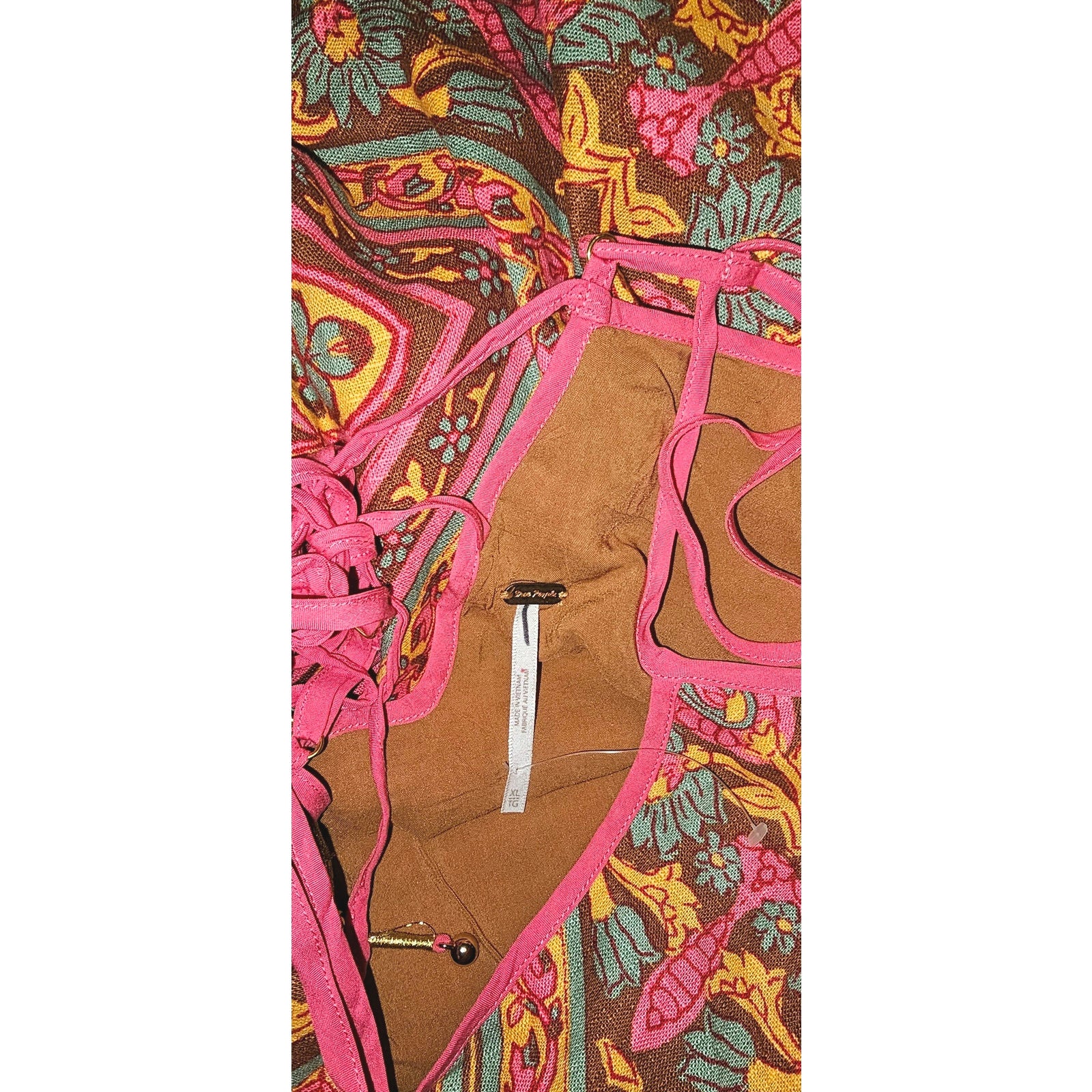 Free People Heart Eyes Mini Dress X-LARGE Fiesta Boho Floral Combo Free People