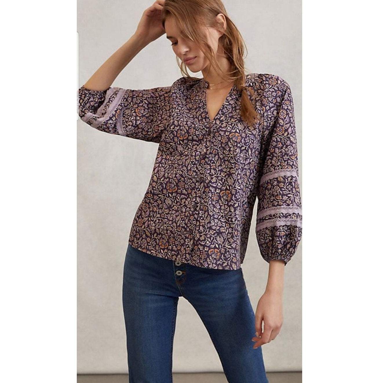 NEW Anthropologie Porridge Jovie Puff Sleeved Floral Blouse Size Small