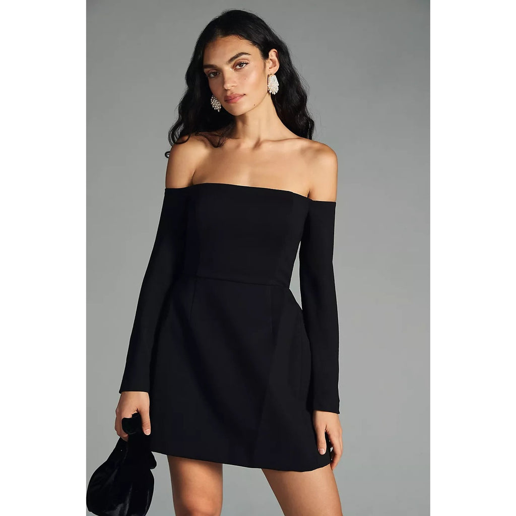 New Anthropologie Hutch Structured Off-The-Shoulder Dress LBD SIZE 6 Black