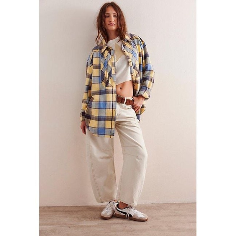 New FREE PEOPLE We The Free Layla Plaid Shirt  X-SMALL Red