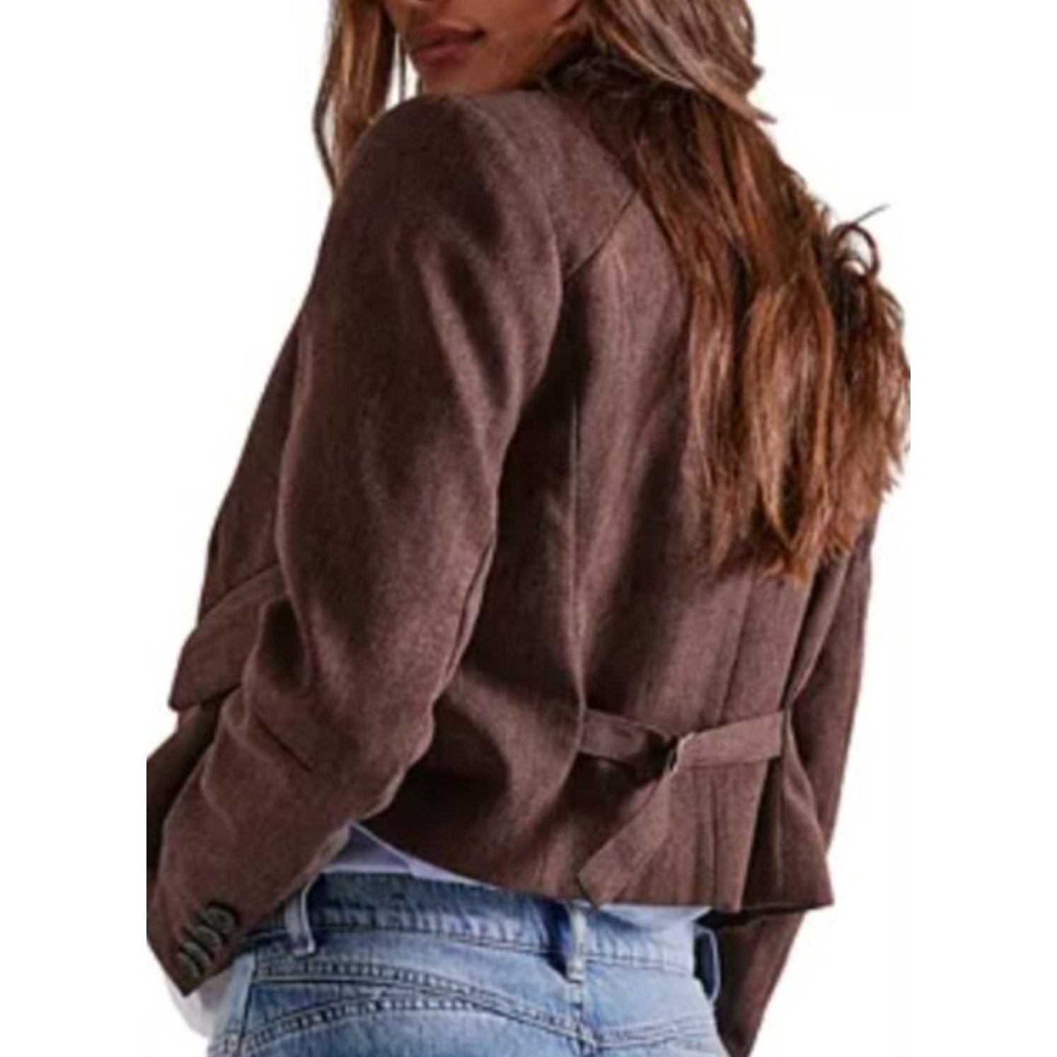 Free People Betty Double-Breasted Blazer LARGE Brown Vintage Style Free People