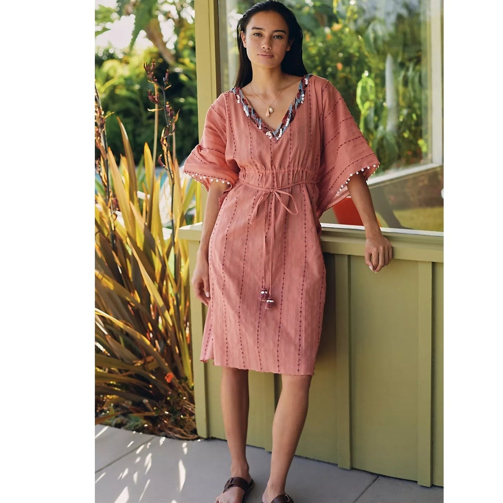 New Anthropologie by Duet Cover-Up Kaftan $198 XS/S Rose Dress Resort wear
