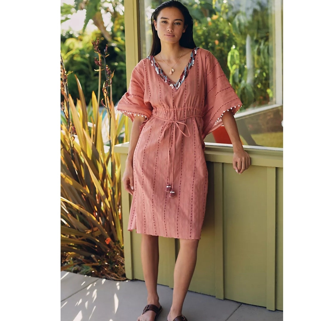 New Anthropologie by Duet Cover-Up Kaftan $198 XS/S Rose Dress Resort wear