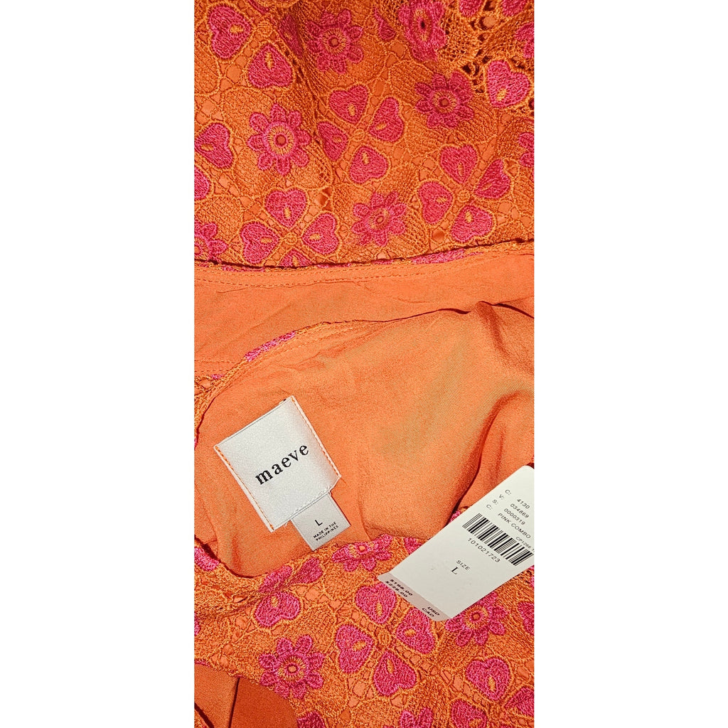 Anthropologie Maeve Square-Neck Mini Shift Dress LARGE Pink & Orange Anthropologie