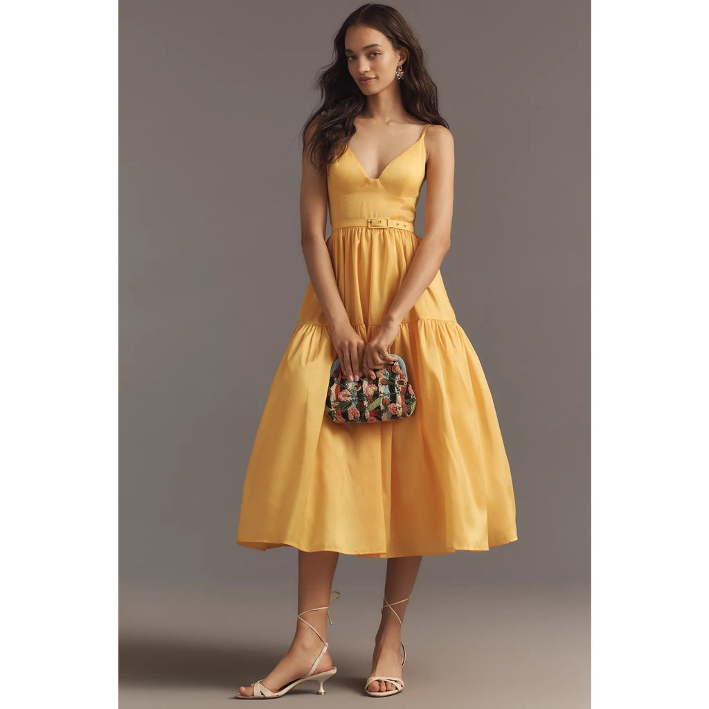 Anthropologie Hutch Atherton Sleeveless V-Neck Belted Midi Dress $258 16W