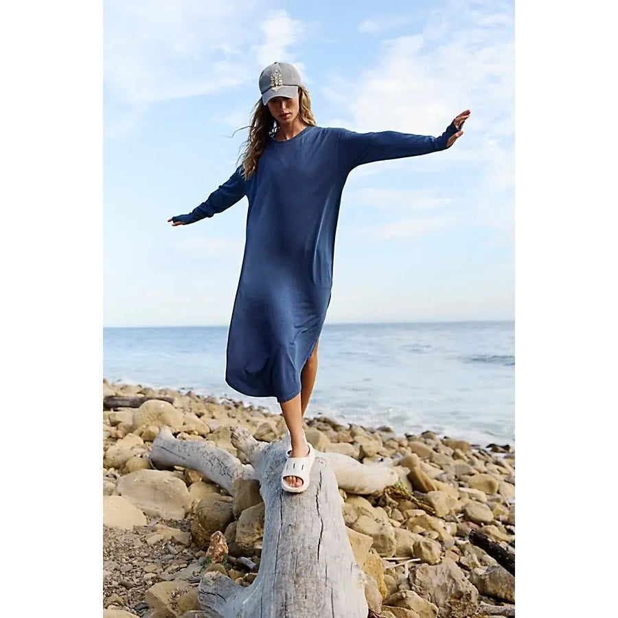 New Free People FP MOVEMENT Long Game Tunic Layer $78 MEDIUM Blue