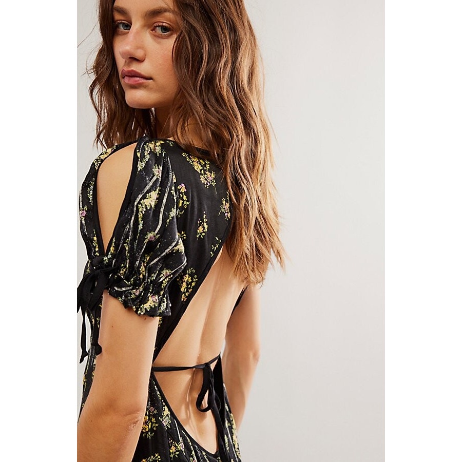 New FREE PEOPLE Magdalena Floral Midi Dress $198 SIZE 0 Black Combo
