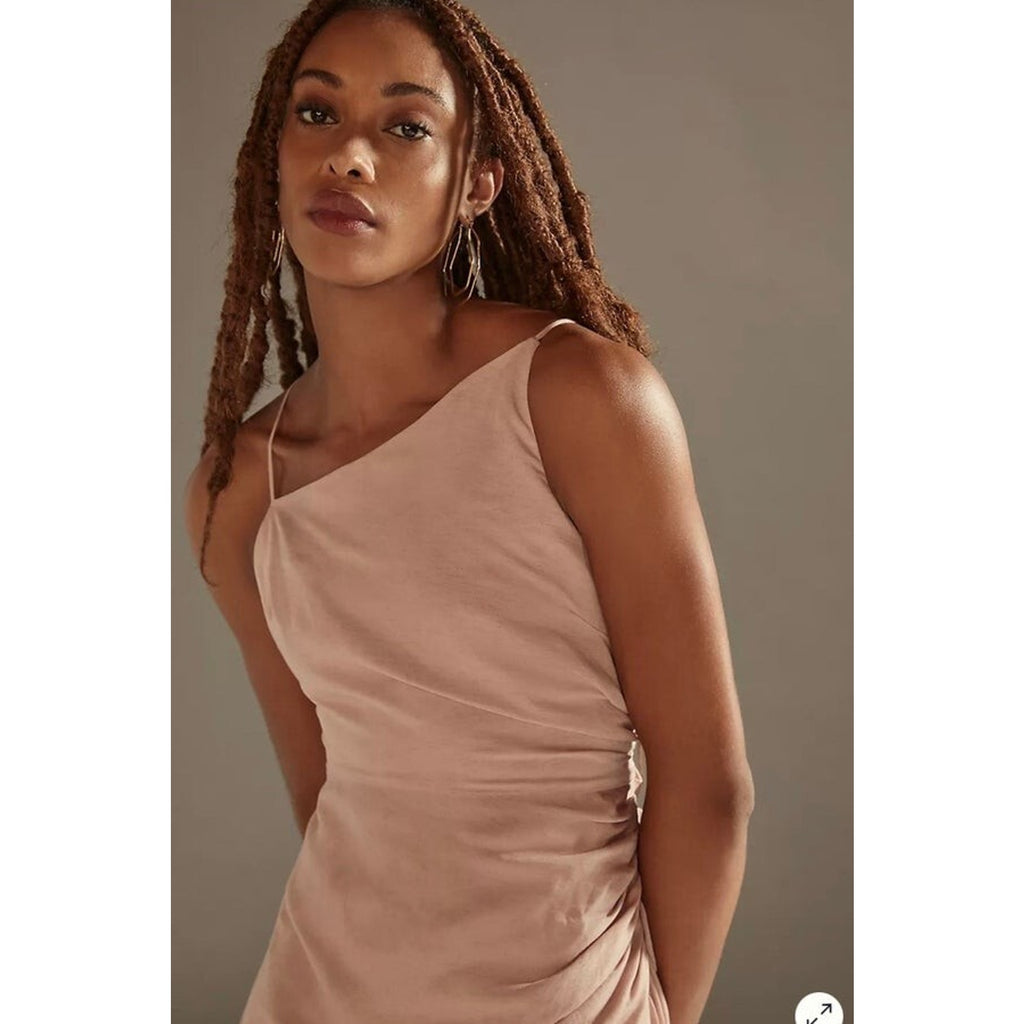 New Anthropologie Ruched Asymmetrical Midi Dress $160 Size 6 Pink Rose