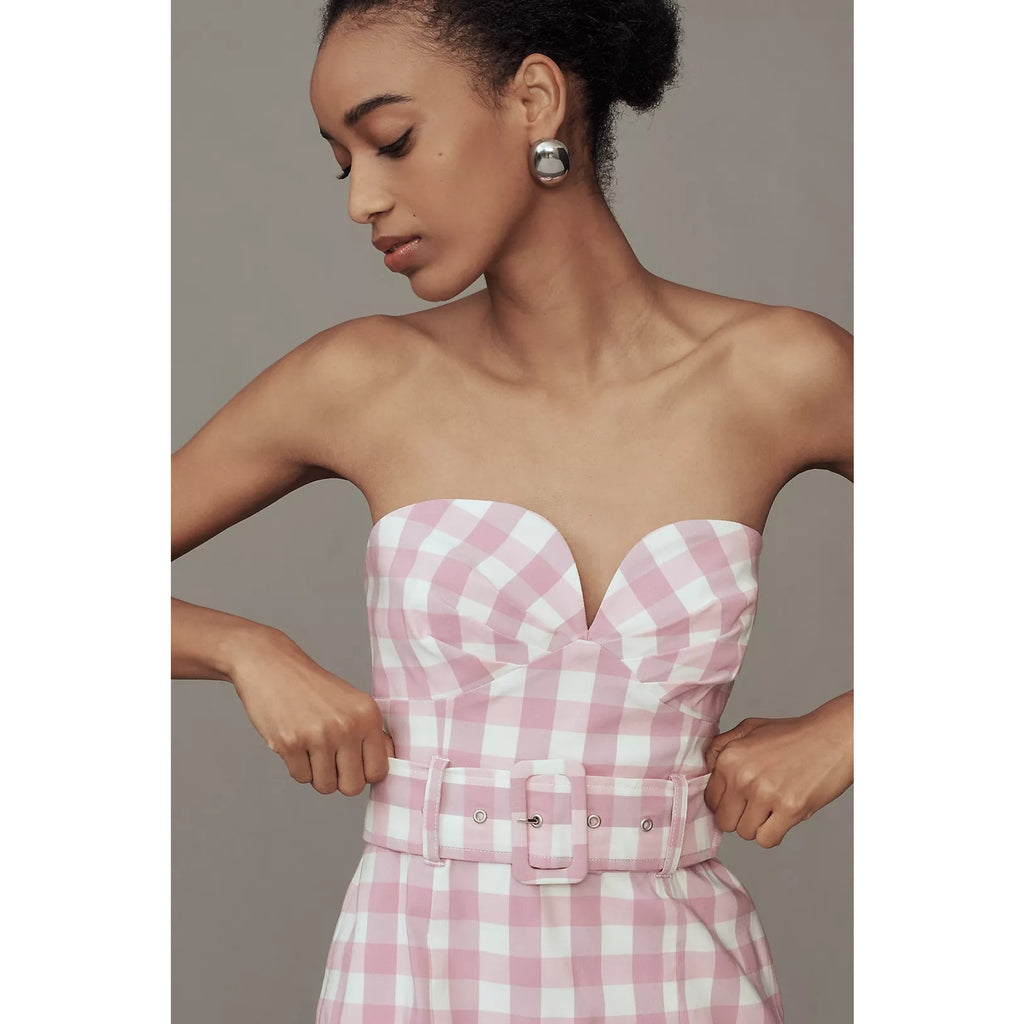 Anthropologie Maeve Strapless Sweetheart Fitted Midi Dress LARGE Pink Anthropologie