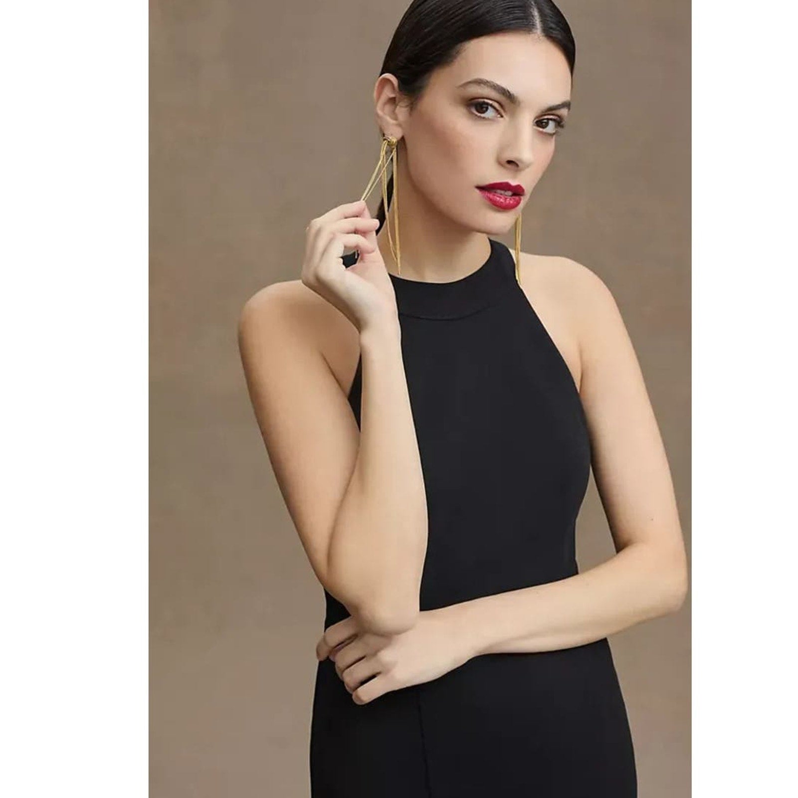 New Anthropologie BHLDN Lennox Halter Open-Back Side-Slit Stretch Crepe Gown 8