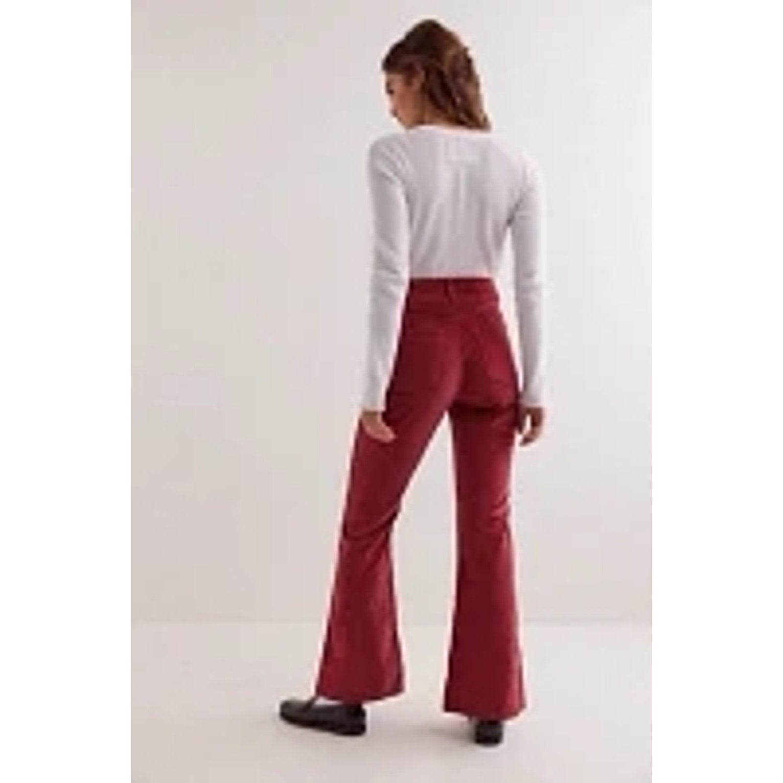 New FREE PEOPLE CRVY Karma Cord Flare Jeans WTF $128 LARGE Red Dahlia