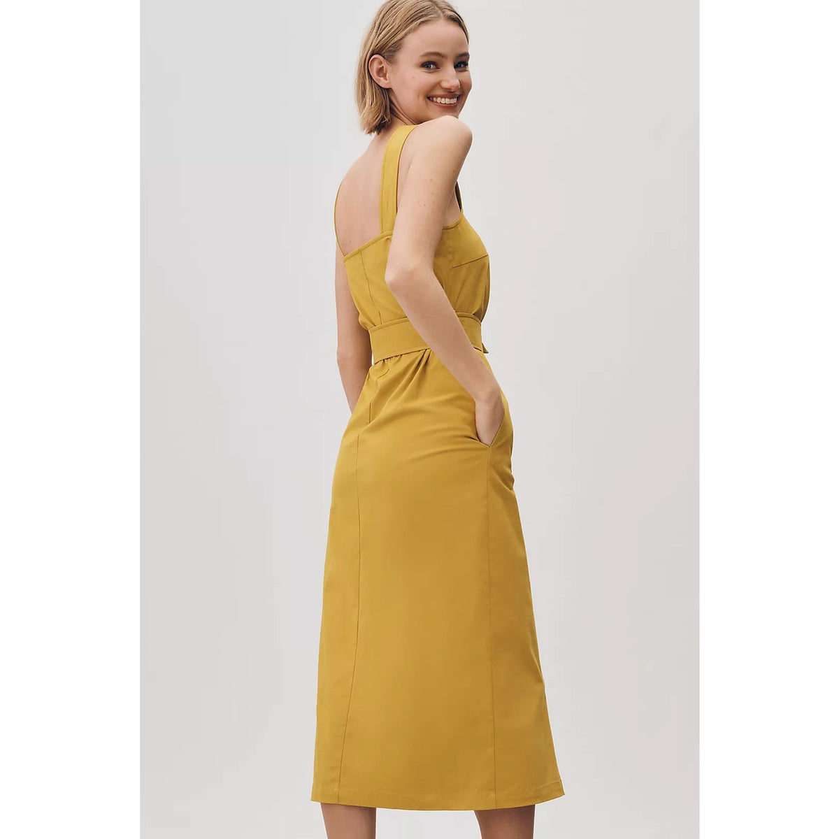 Anthropologie Mare Mare Belted Utility Midi Trench Dress SMALL Lt Green Anthropologie