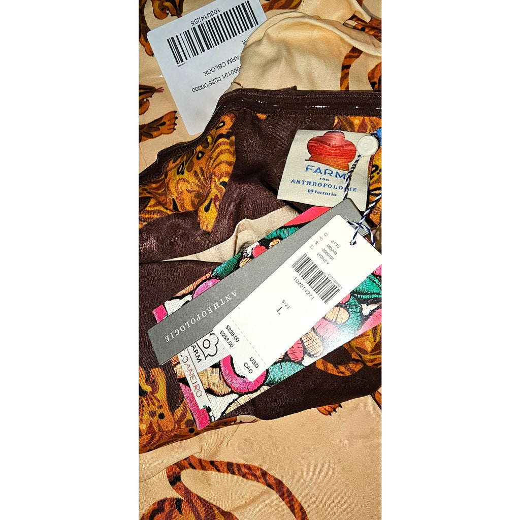 Farm Rio x Anthropologie Tiger Bubble Mini Dress LARGE Honey Anthropologie