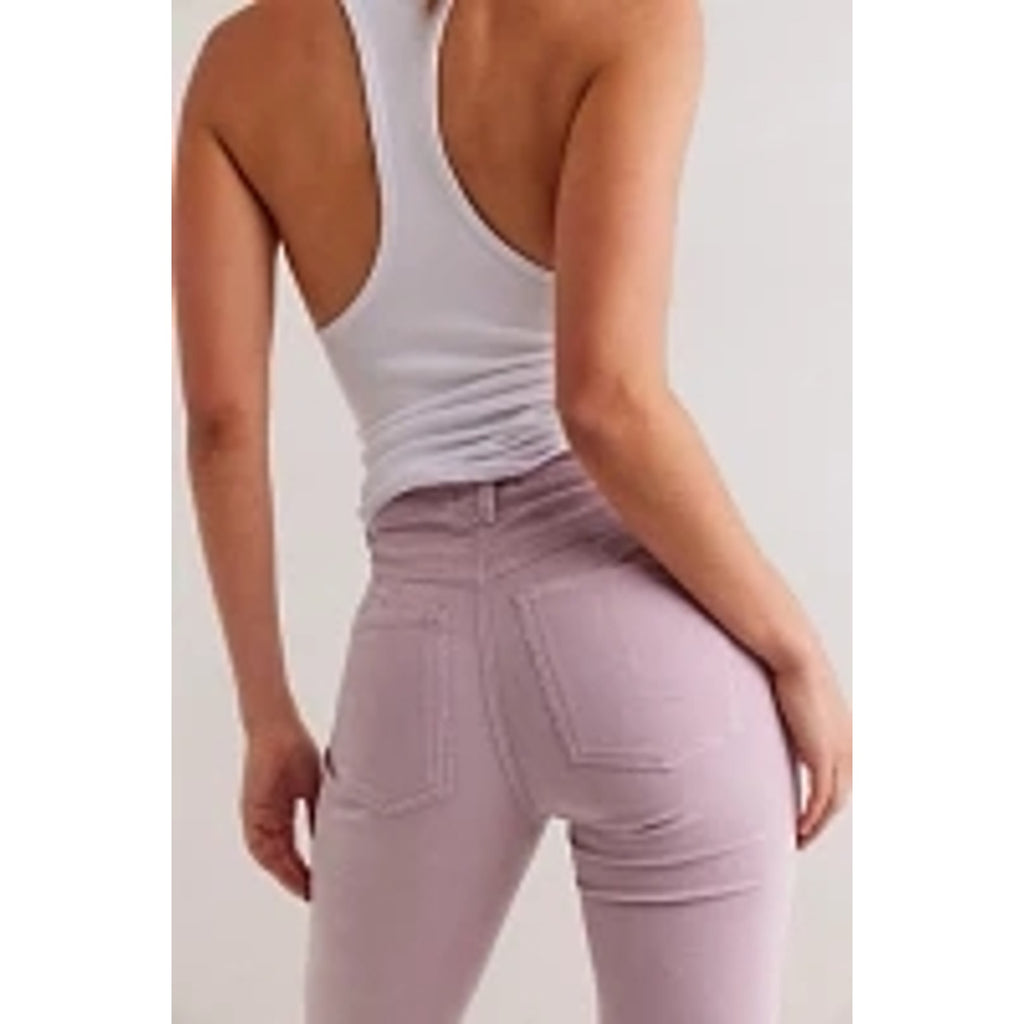 New FREE PEOPLE x CRVY Karma Cord Flare Jeans WTF $128 LARGE Lilac Smoke