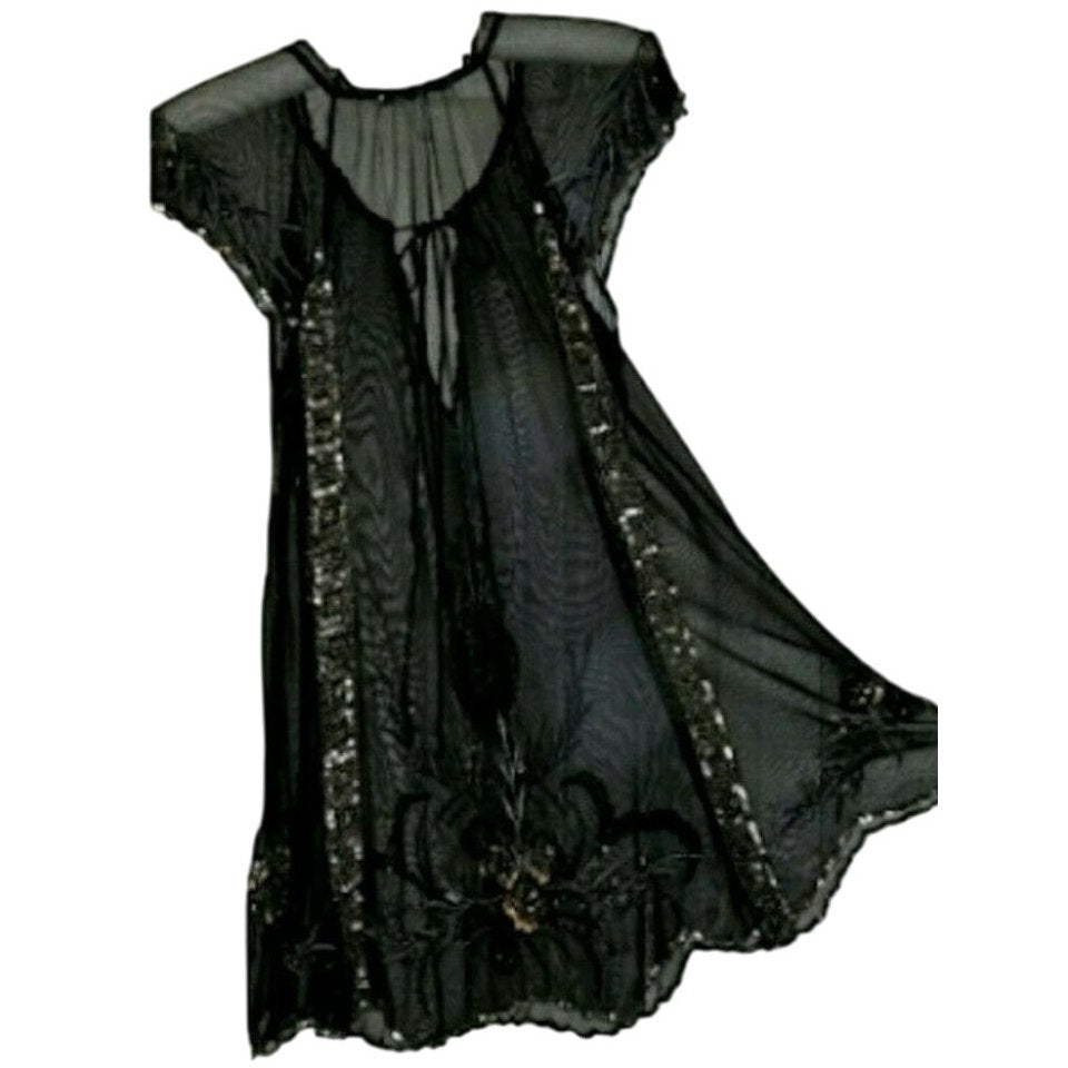 New Free People Lady Lazarus Slip $198 X-SMALL Black Trapeze Sequin Embellished