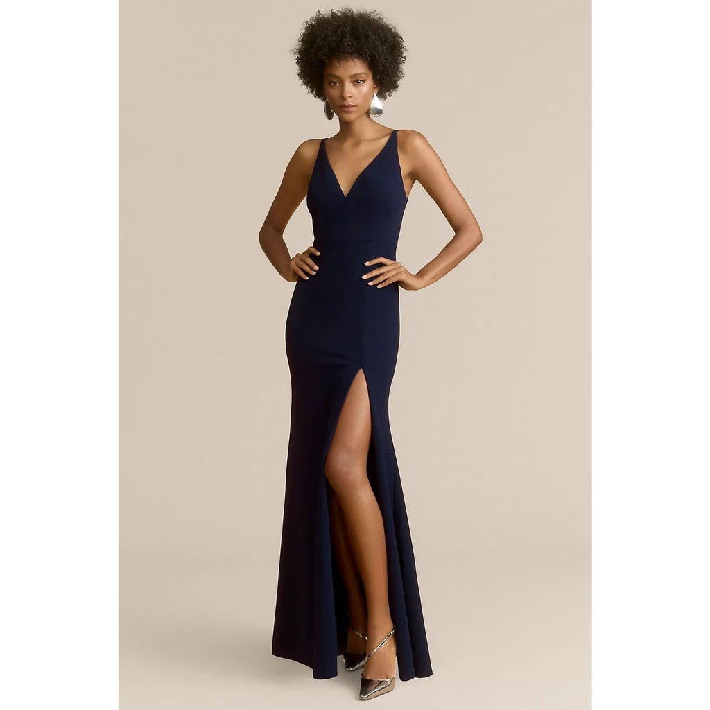 New BHLDN Stella Sleeveless V-Neck Stretch Crepe Maxi Dress $220 SMALL Navy