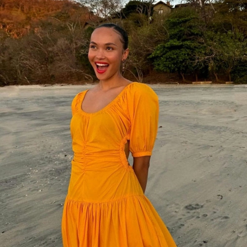 New FREE PEOPLE Free-est Moonlight Midi Dress $78 LARGE Orange Cutout Boho