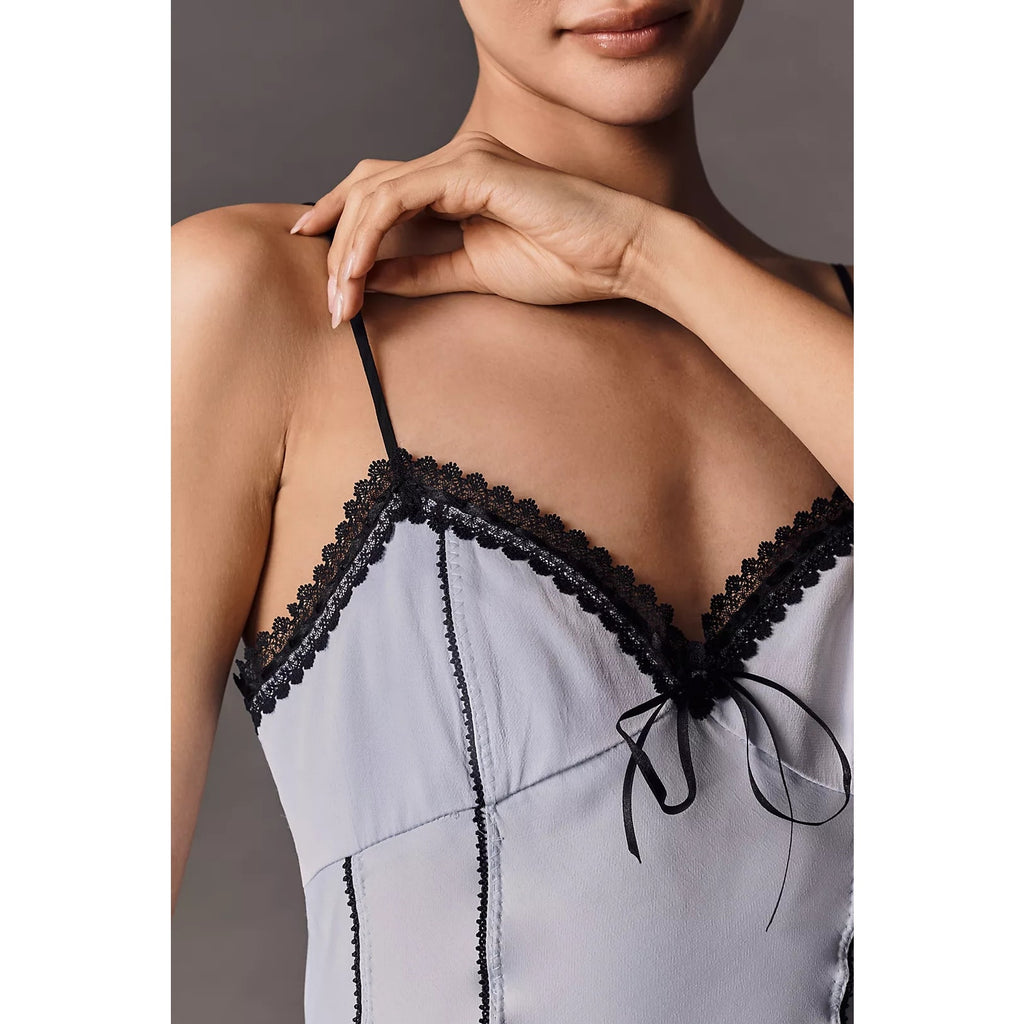Anthropologie V-Neck Lace-Trim Slip Dress SIZE 6 Blue Anthropologie